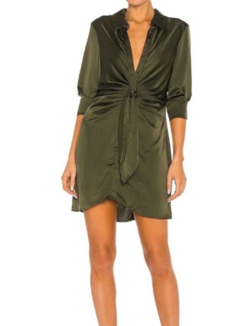 BB Dakota Olive Tie Front Shirt Dress Large  Mini Dress